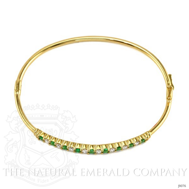 0.99 Ct.Tw. Emerald Natural Diamond Bangle Bracelet, 14K Yellow Gold