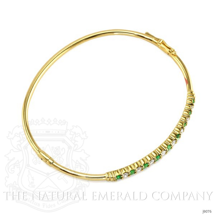 0.99 Ct.Tw. Emerald Natural Diamond Bangle Bracelet, 14K Yellow Gold