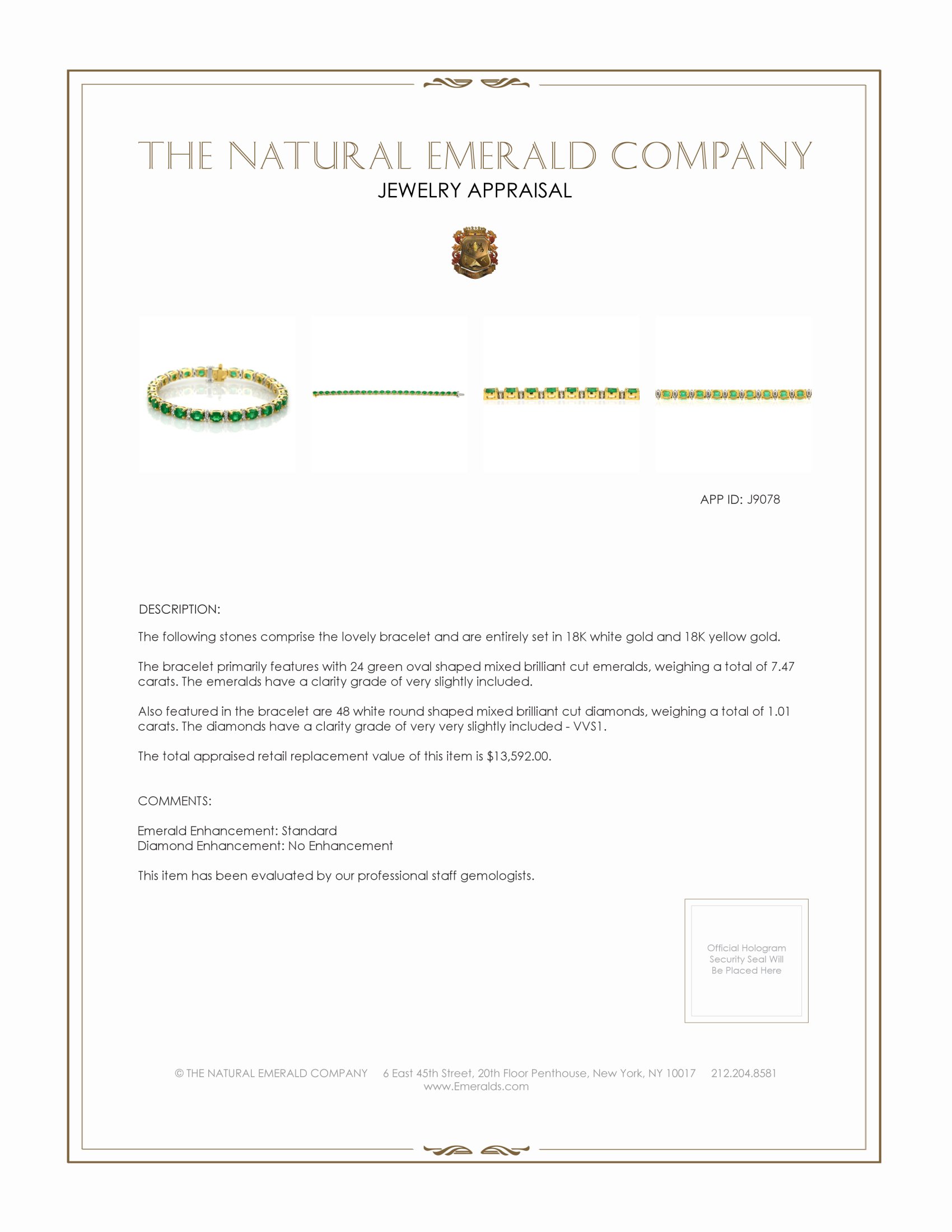 7.47 Ct.Tw. Emerald and Natural Diamond Bracelet, 18K White & Yellow