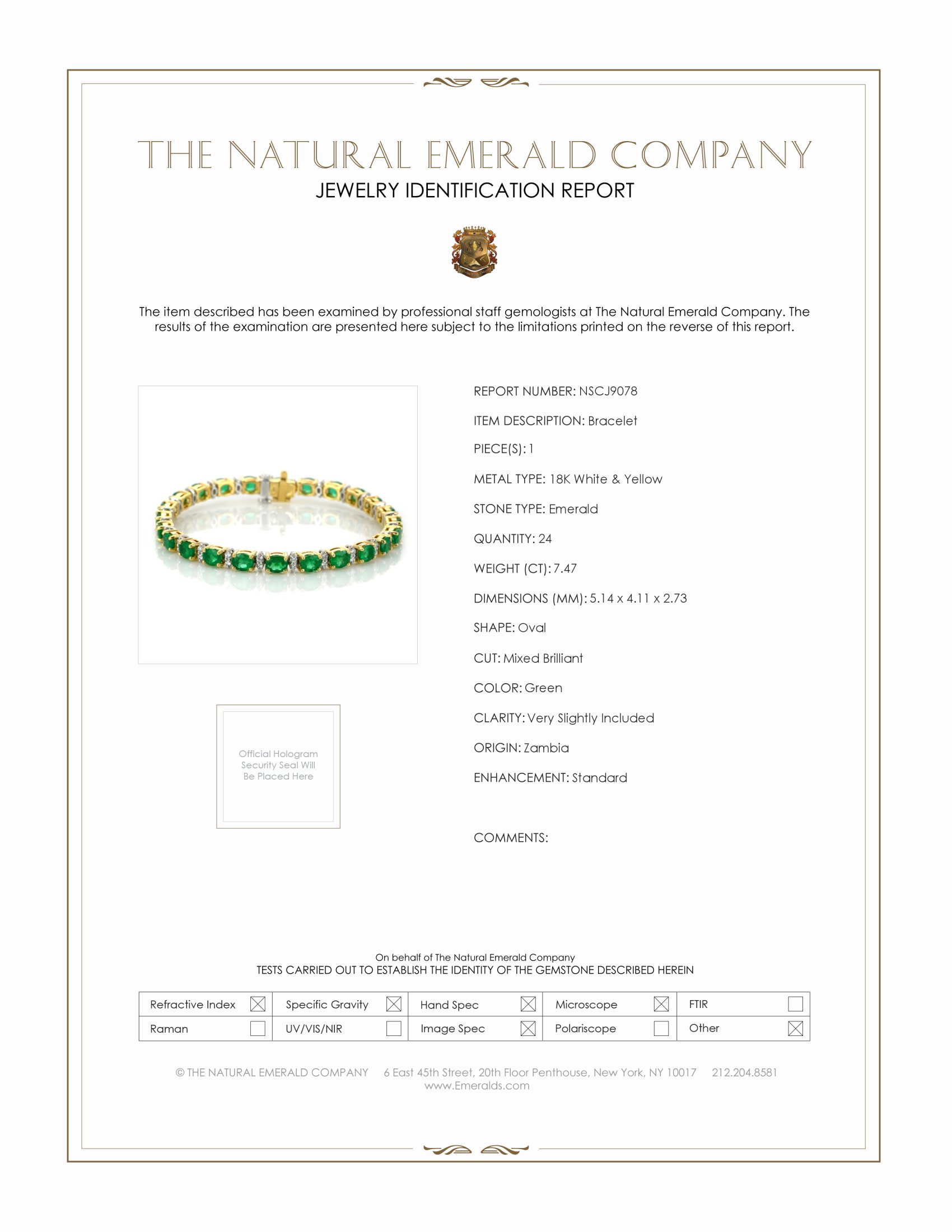 7.47 Ct.Tw. Emerald and Natural Diamond Bracelet, 18K White & Yellow
