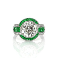 0.90 Ct. Emerald Natural Diamond Antique Style Ring, Platinum 950 Video