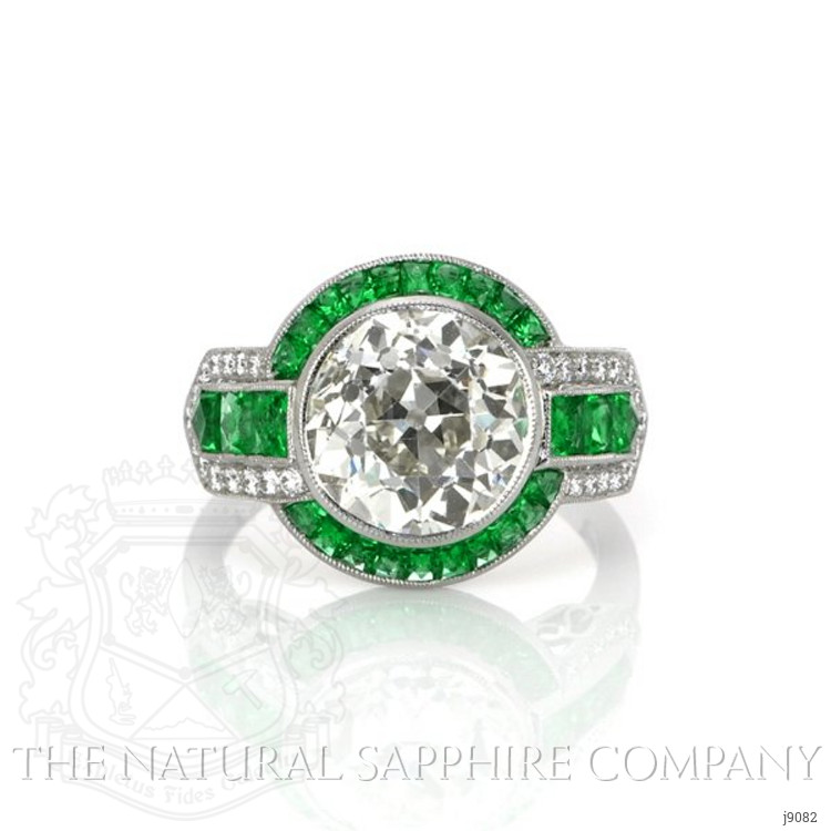 0.90 Ct. Emerald Natural Diamond Antique Style Ring, Platinum 950