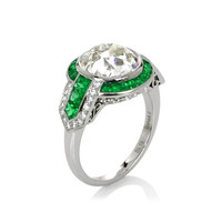 0.90 Ct. Emerald Natural Diamond Antique Style Ring, Platinum 950 Image