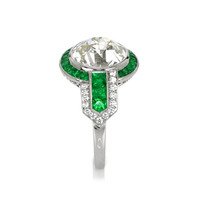 0.90 Ct. Emerald Natural Diamond Antique Style Ring, Platinum 950 Image