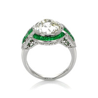 0.90 Ct. Emerald Natural Diamond Antique Style Ring, Platinum 950 Image