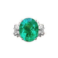 10.90 Ct. Emerald Natural Diamond Three Stone Ring, 18K White Gold Image