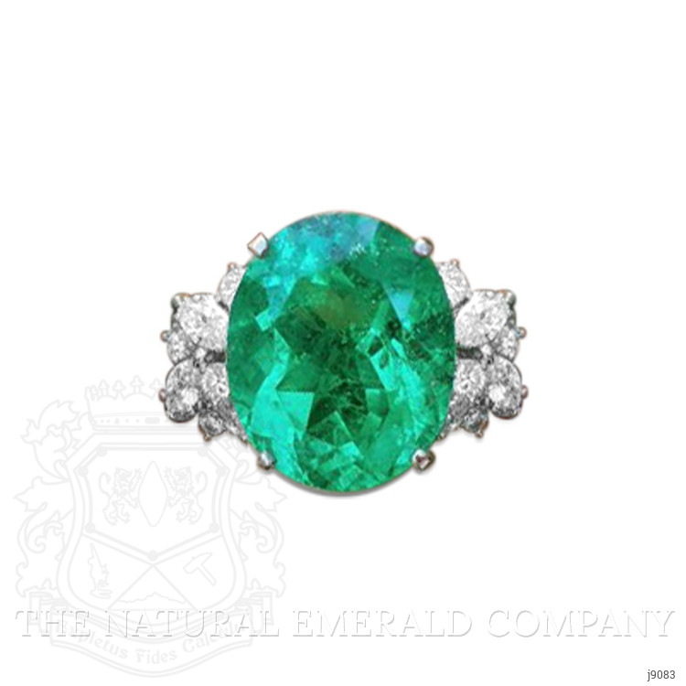 10.90 Ct. Emerald and Natural Diamond Three Stone Ring, 18K White Gold