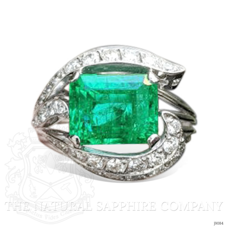 4.86 Ct. Emerald Natural Diamond Antique Style Ring, 18K White Gold