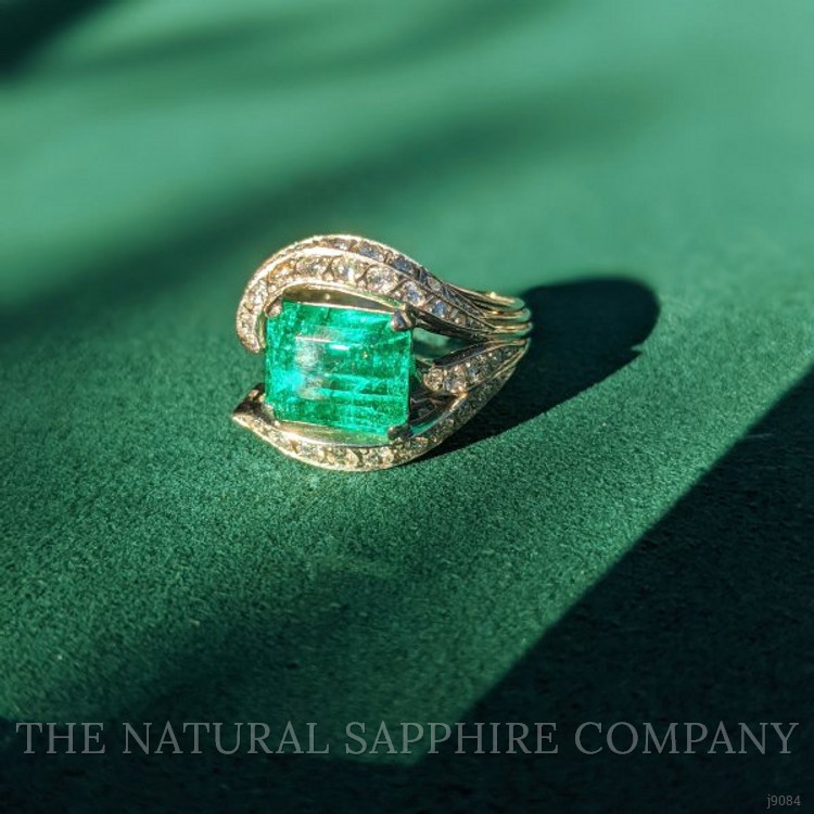 4.86 Ct. Emerald Natural Diamond Antique Style Ring, 18K White Gold