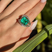 4.86 Ct. Emerald and Diamond Ring - 18K White Gold Image