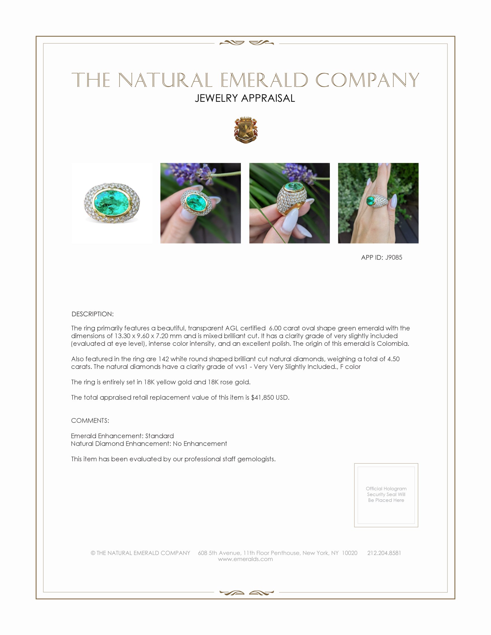 6.00 Ct. Emerald and Natural Diamond Bezel Ring, 18K Yellow & Rose