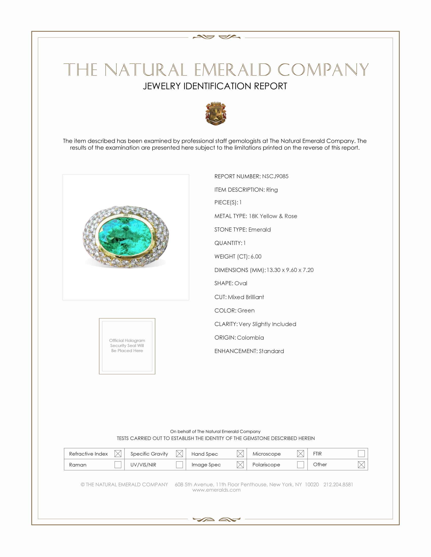 6.00 Ct. Emerald and Natural Diamond Bezel Ring, 18K Yellow & Rose