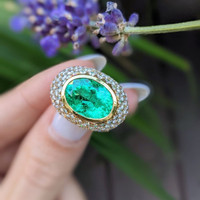 6.00 Ct. Emerald Natural Diamond Bezel Ring, 18K Yellow & Rose Image