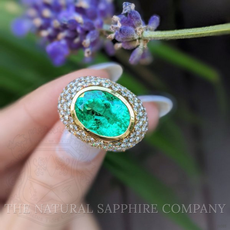 6.00 Ct. Emerald Natural Diamond Bezel Ring, 18K Yellow & Rose