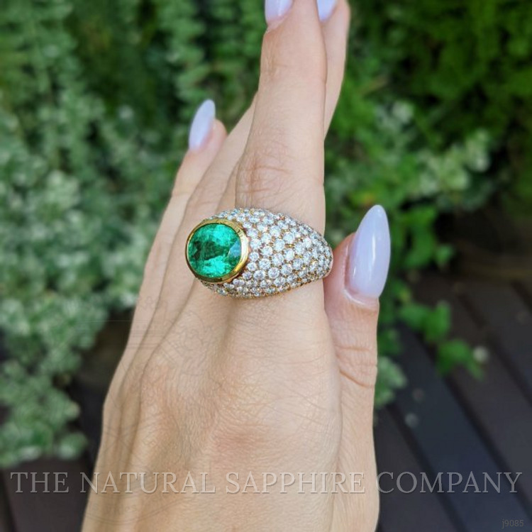 6.00 Ct. Emerald Natural Diamond Bezel Ring, 18K Yellow & Rose