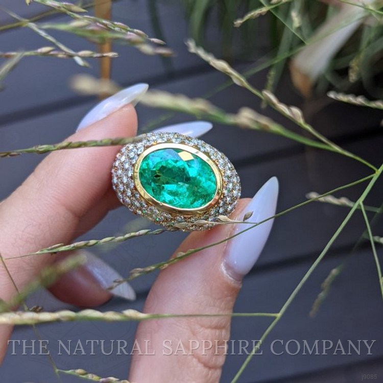 6.00 Ct. Emerald Natural Diamond Bezel Ring, 18K Yellow & Rose