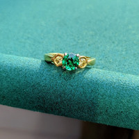 0.76 Ct. Emerald and Diamond Ring, Platinum & 18K Yellow Image