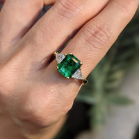 2.59 Ct. Emerald Natural Diamond Three Stone Ring, 18K White Gold Image