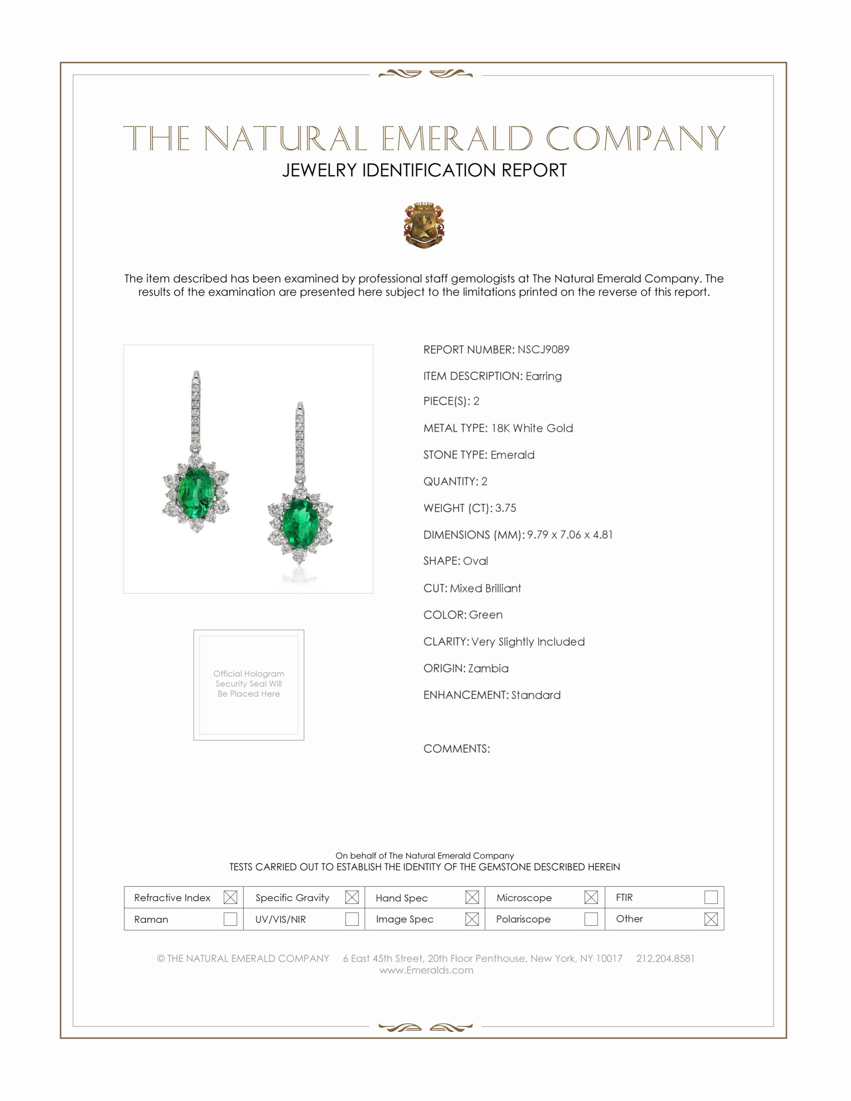 3.75 Ct.Tw. Emerald and Natural Diamond Halo Earrings, 18K White Gold