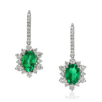 3.75 Ct.Tw. Emerald Natural Diamond Halo Earrings, 18K White Gold Video