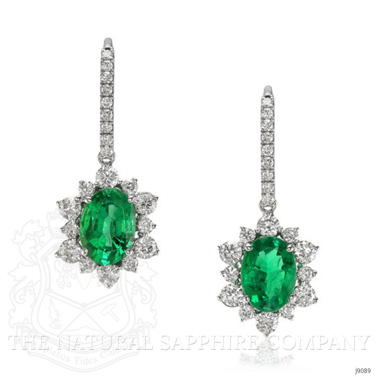 3.75 Ct.Tw. Emerald Natural Diamond Halo Earrings, 18K White Gold