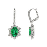 3.75 Ct.Tw. Emerald Natural Diamond Halo Earrings, 18K White Gold Image