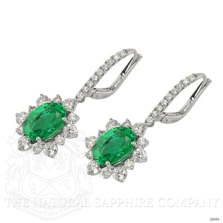 3.75 Ct.Tw. Emerald Natural Diamond Halo Earrings, 18K White Gold