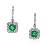 2.98 Ct.Tw. Emerald Natural Diamond Pave Earrings, 18K White Gold Video