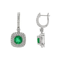 2.98 Ct.Tw. Emerald Natural Diamond Pave Earrings, 18K White Gold Image