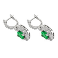 2.98 Ct.Tw. Emerald Natural Diamond Pave Earrings, 18K White Gold Image