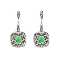 2.98 Ct.Tw. Emerald Natural Diamond Pave Earrings, 18K White Gold Image