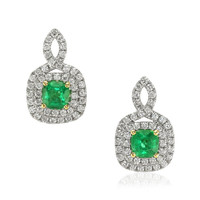 1.54 Ct.Tw. Emerald Natural Diamond Pave Earrings, 18K White & Yellow Video
