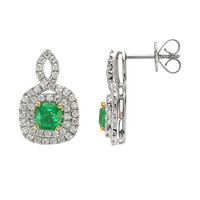 1.54 Ct.Tw. Emerald Natural Diamond Pave Earrings, 18K White & Yellow Image