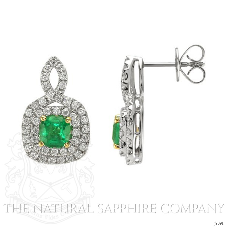 1.54 Ct.Tw. Emerald Natural Diamond Pave Earrings, 18K White & Yellow