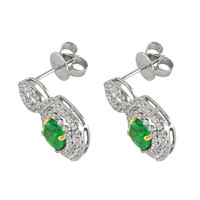 1.54 Ct.Tw. Emerald Natural Diamond Pave Earrings, 18K White & Yellow Image