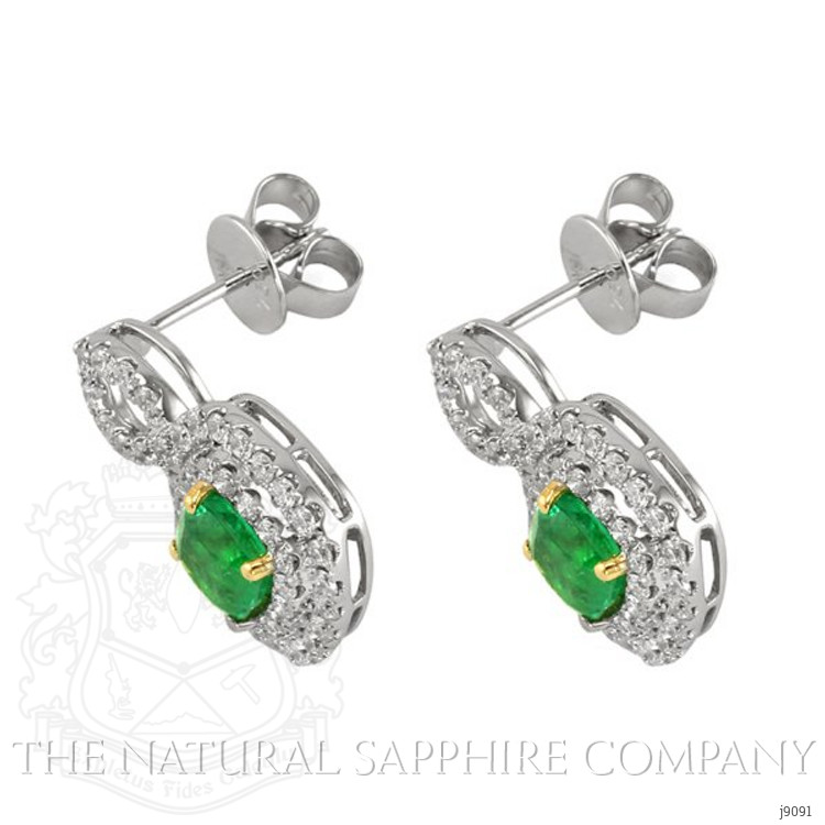 1.54 Ct.Tw. Emerald Natural Diamond Pave Earrings, 18K White & Yellow