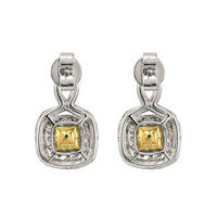 1.54 Ct.Tw. Emerald Natural Diamond Pave Earrings, 18K White & Yellow Image