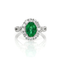 2.00 Ct. Emerald Natural Diamond Halo Ring, 18K White Gold Video