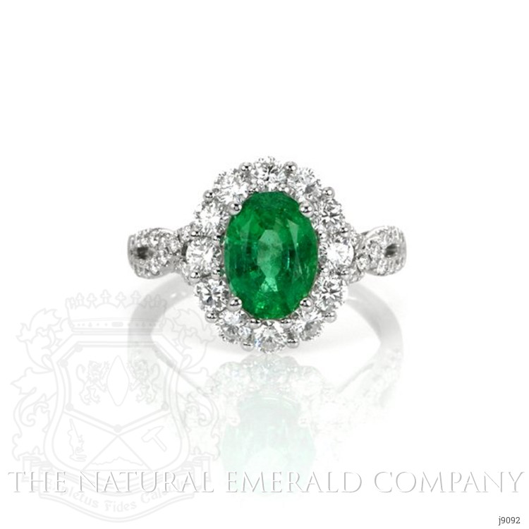 2.00 Ct. Emerald Natural Diamond Halo Ring, 18K White Gold
