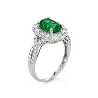 2.00 Ct. Emerald Natural Diamond Halo Ring, 18K White Gold Image