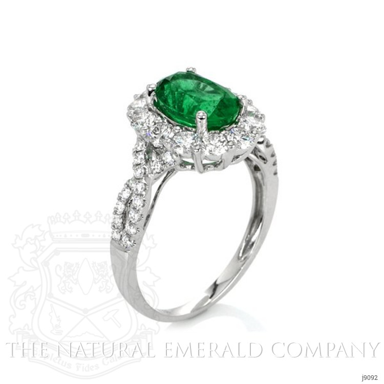 2.00 Ct. Emerald Natural Diamond Halo Ring, 18K White Gold