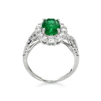 2.00 Ct. Emerald Natural Diamond Halo Ring, 18K White Gold Image