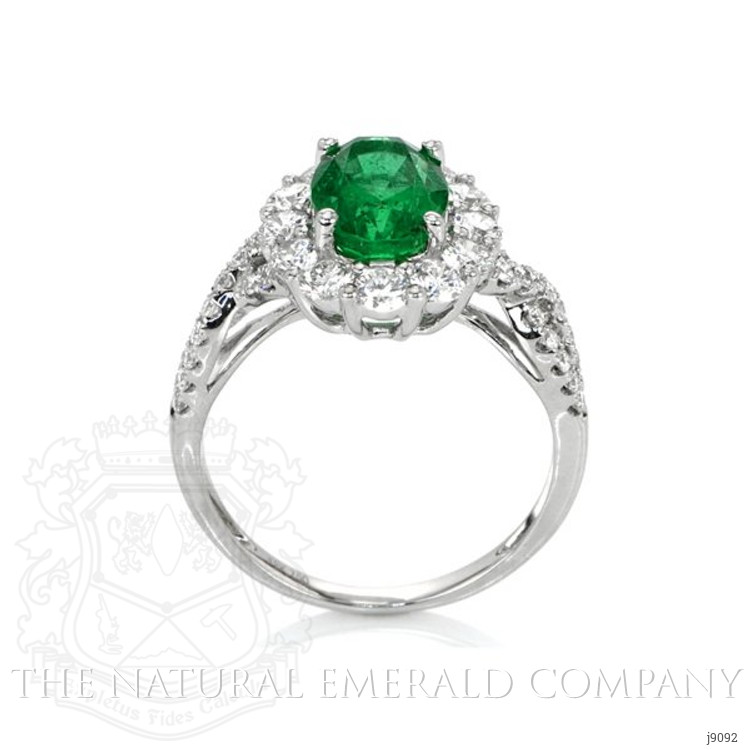 2.00 Ct. Emerald Natural Diamond Halo Ring, 18K White Gold
