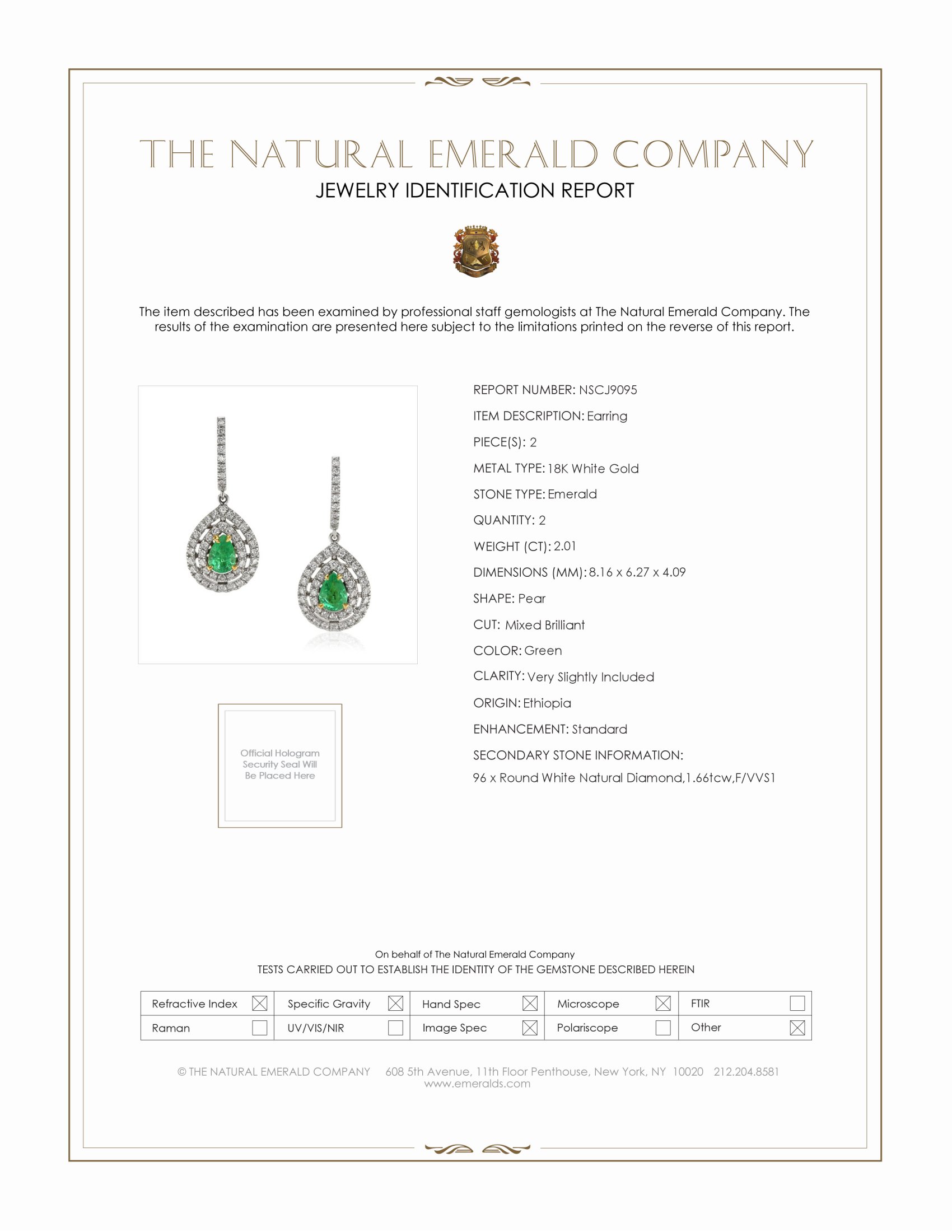 2.01 Ct.Tw. Emerald Natural Diamond Pave Earrings, 18K White Gold