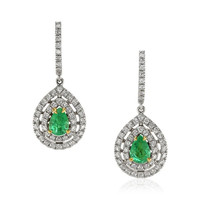 2.01 Ct.Tw. Emerald Natural Diamond Pave Earrings, 18K White Gold Video