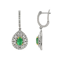 2.01 Ct.Tw. Emerald Natural Diamond Pave Earrings, 18K White Gold Image