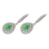 2.01 Ct.Tw. Emerald Natural Diamond Pave Earrings, 18K White Gold Image