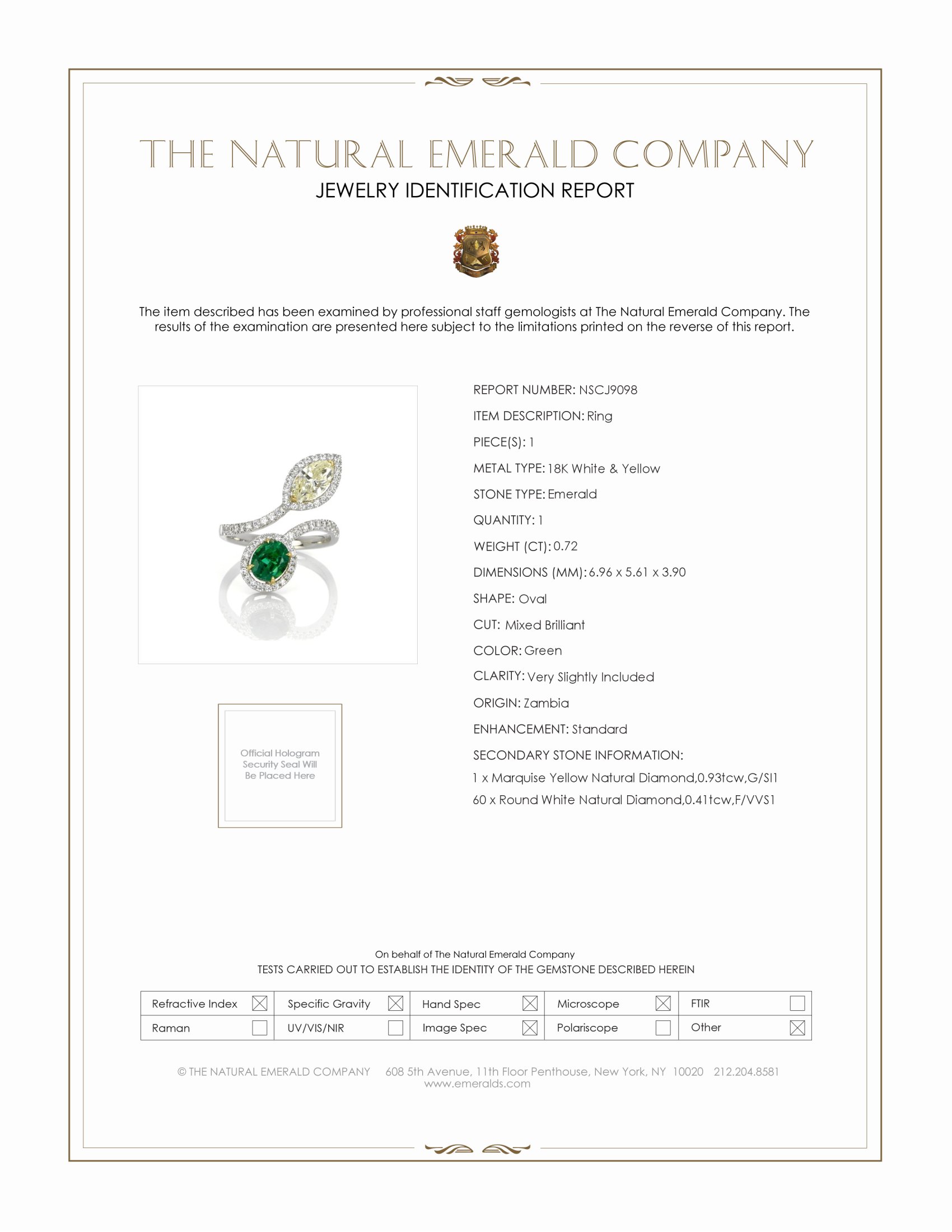 0.72 Ct. Emerald Natural Diamond Pave Ring, 18K White & Yellow