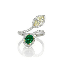 0.72 Ct. Emerald Natural Diamond Pave Ring, 18K White & Yellow Video