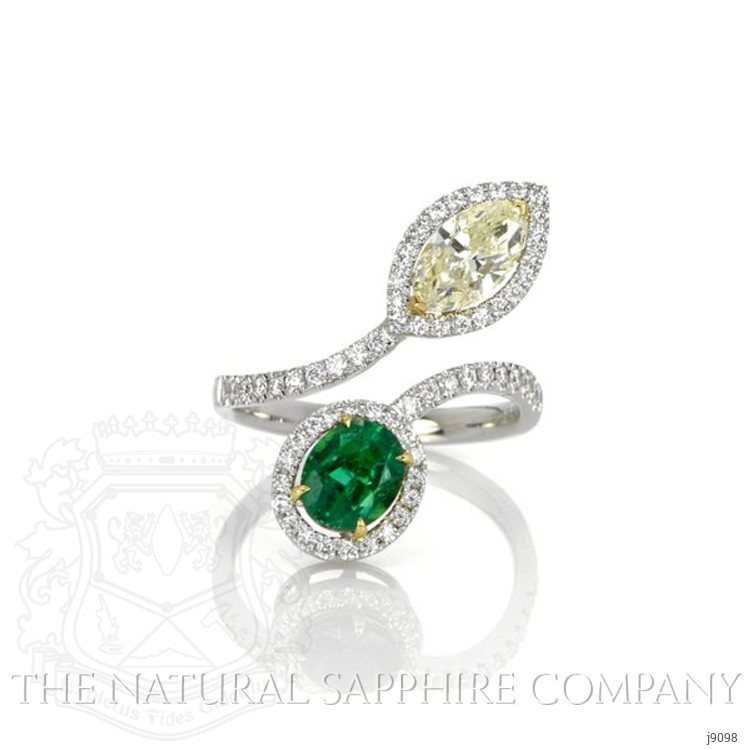 0.72 Ct. Emerald Natural Diamond Pave Ring, 18K White & Yellow
